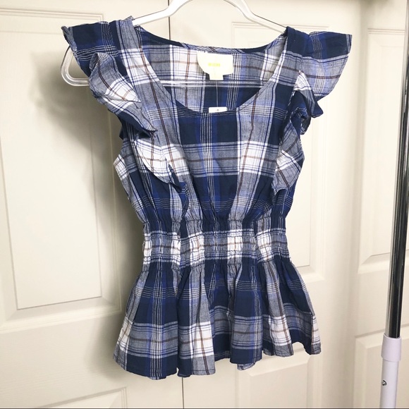 Anthropologie Tops - NWT Anthropologie Maeve Navy Plaid Peplum Top